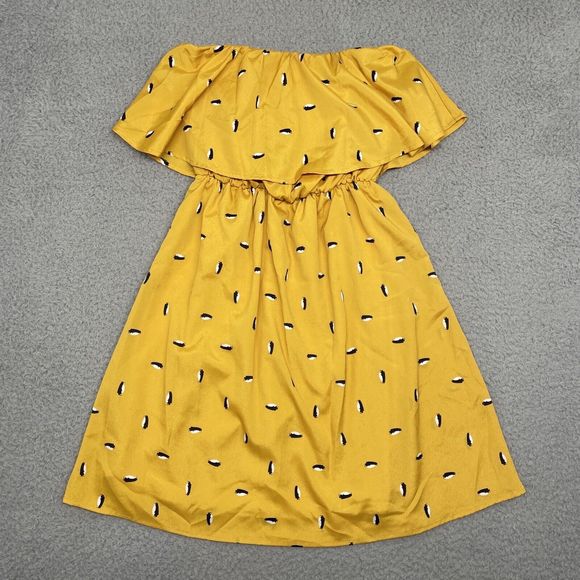 Everly Sleeveless Mini Dress Womens Small Yellow Penguin Print Flowy Tiered - Picture 10 of 15
